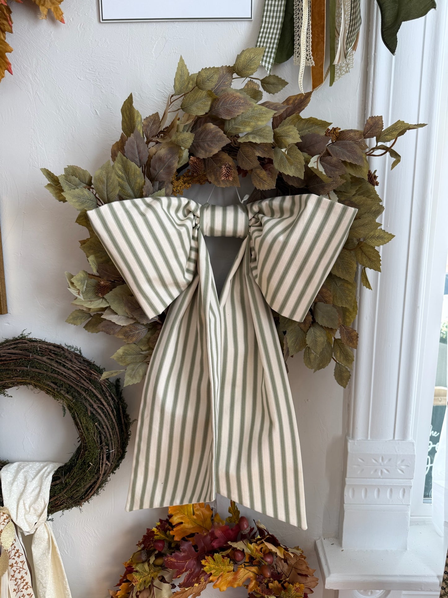 Lauren Oviatt Green Ticking Grand Bow