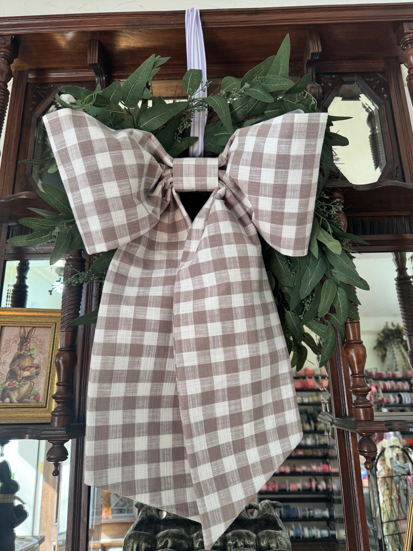 Taupe Gingham Grand Bow