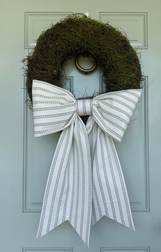 Ivory & Sage Dobby Stripe Grand Bow