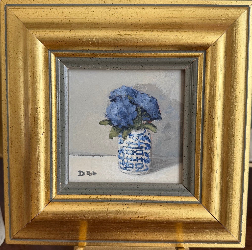 Blue Hydrangeas in Ginger Jar