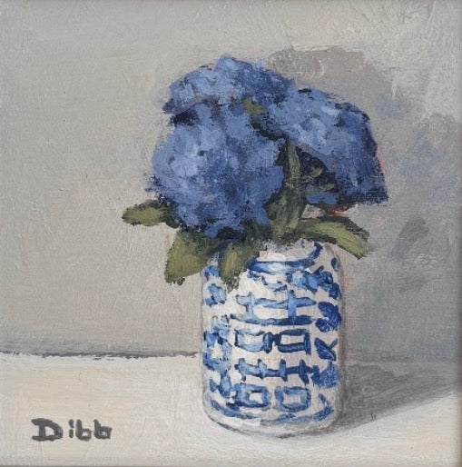 Blue Hydrangeas in Ginger Jar