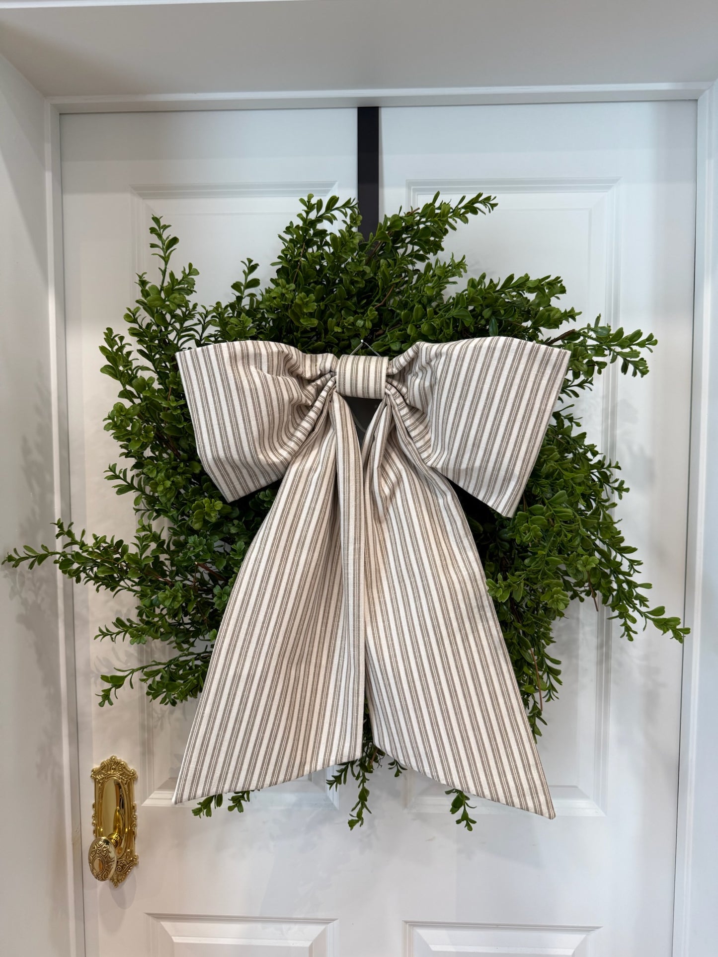 Taupe & Cream Ticking Stripe Grand Bow