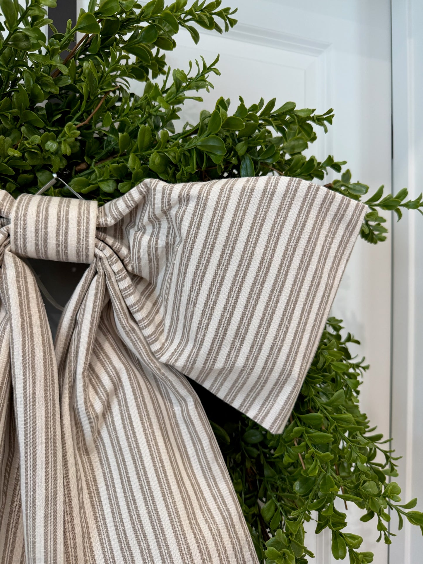 Taupe & Cream Ticking Stripe Grand Bow