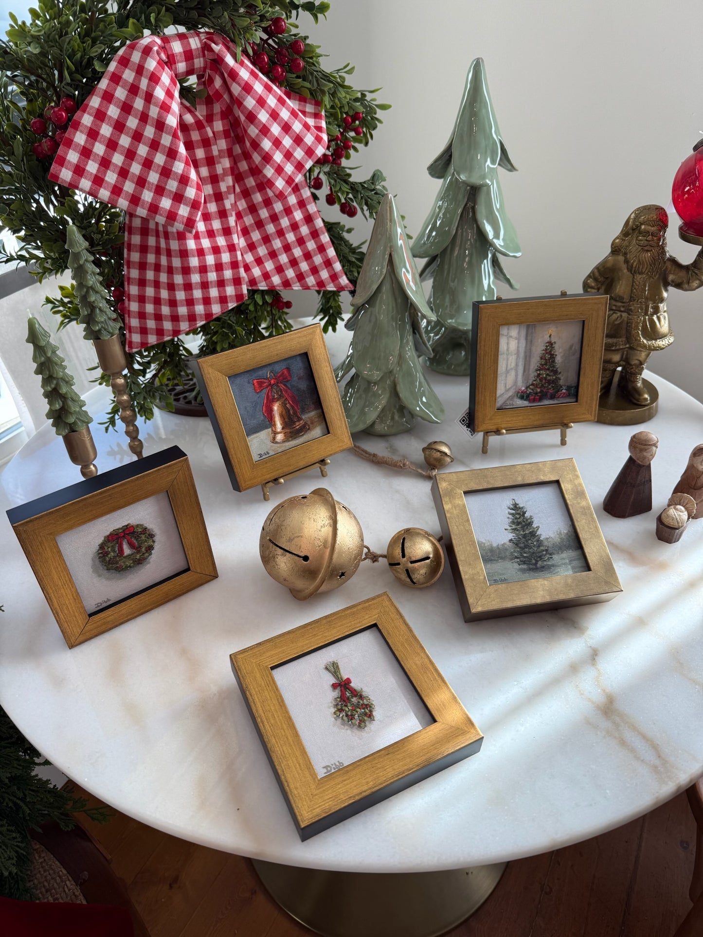 Libby Dibb for Spool House "Mistletoe on Blue Door" 4x4 Framed Giclee