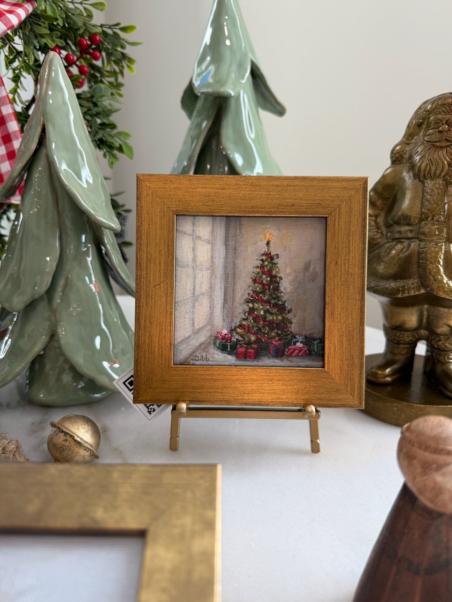 Libby Dibb for Spool House "Christmas Tree" 4x4 Framed Giclee