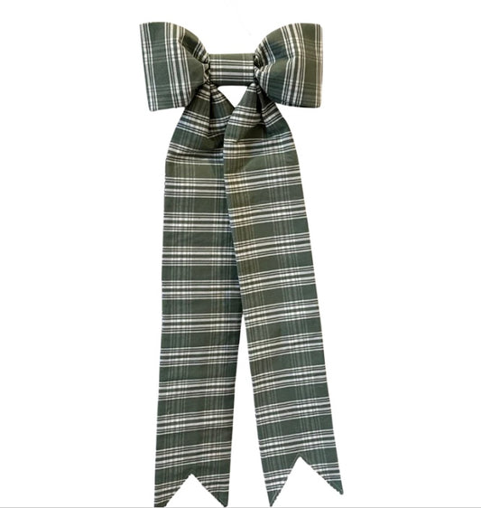 Green & White Plaid Classic Bow