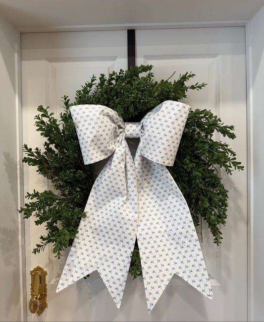 White with Petite Blue Flowers Grand Bow