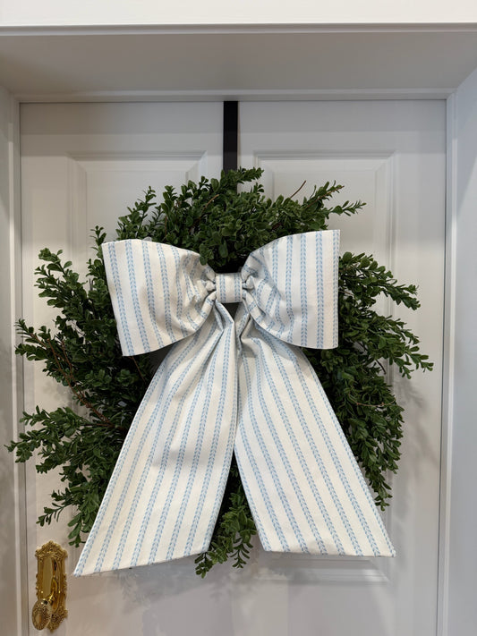 Soft Blue & White Dobby Stripe Grand Bow