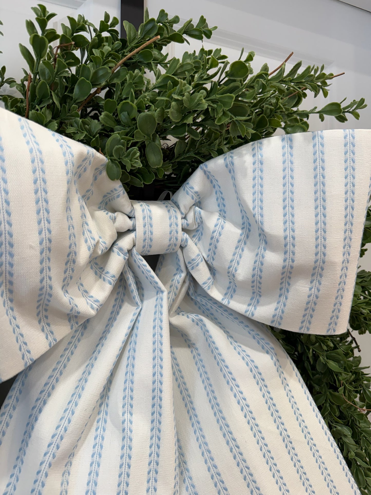 Soft Blue & White Dobby Stripe Grand Bow