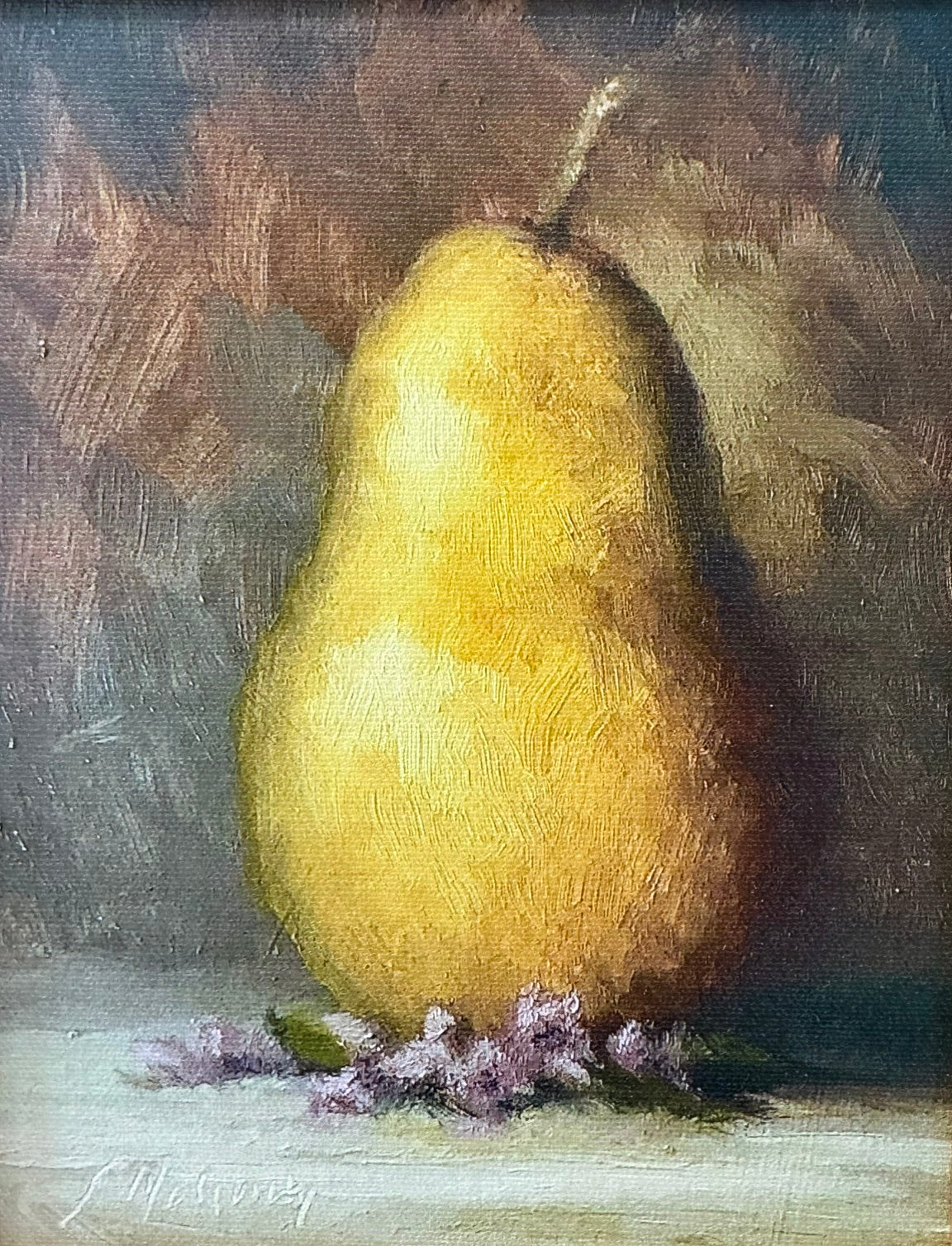 Pear and Purple Flowers