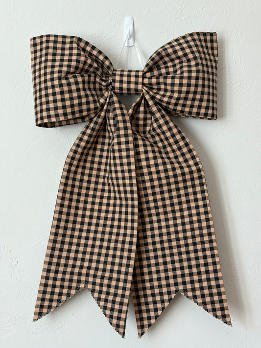 Taupe & Black Checked Grand Bow
