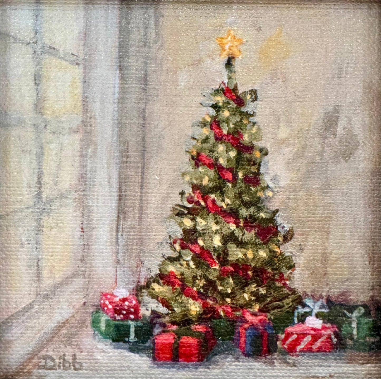 Libby Dibb for Spool House "Christmas Tree" 4x4 Framed Giclee