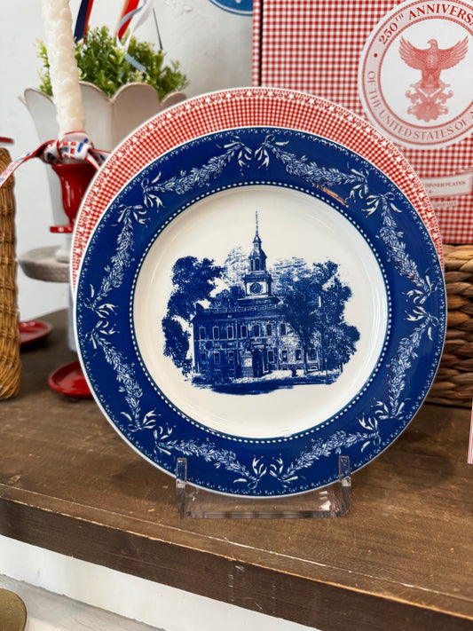Display Combo Dinner Plate Homestead Red & Salad Plate Independence Blue