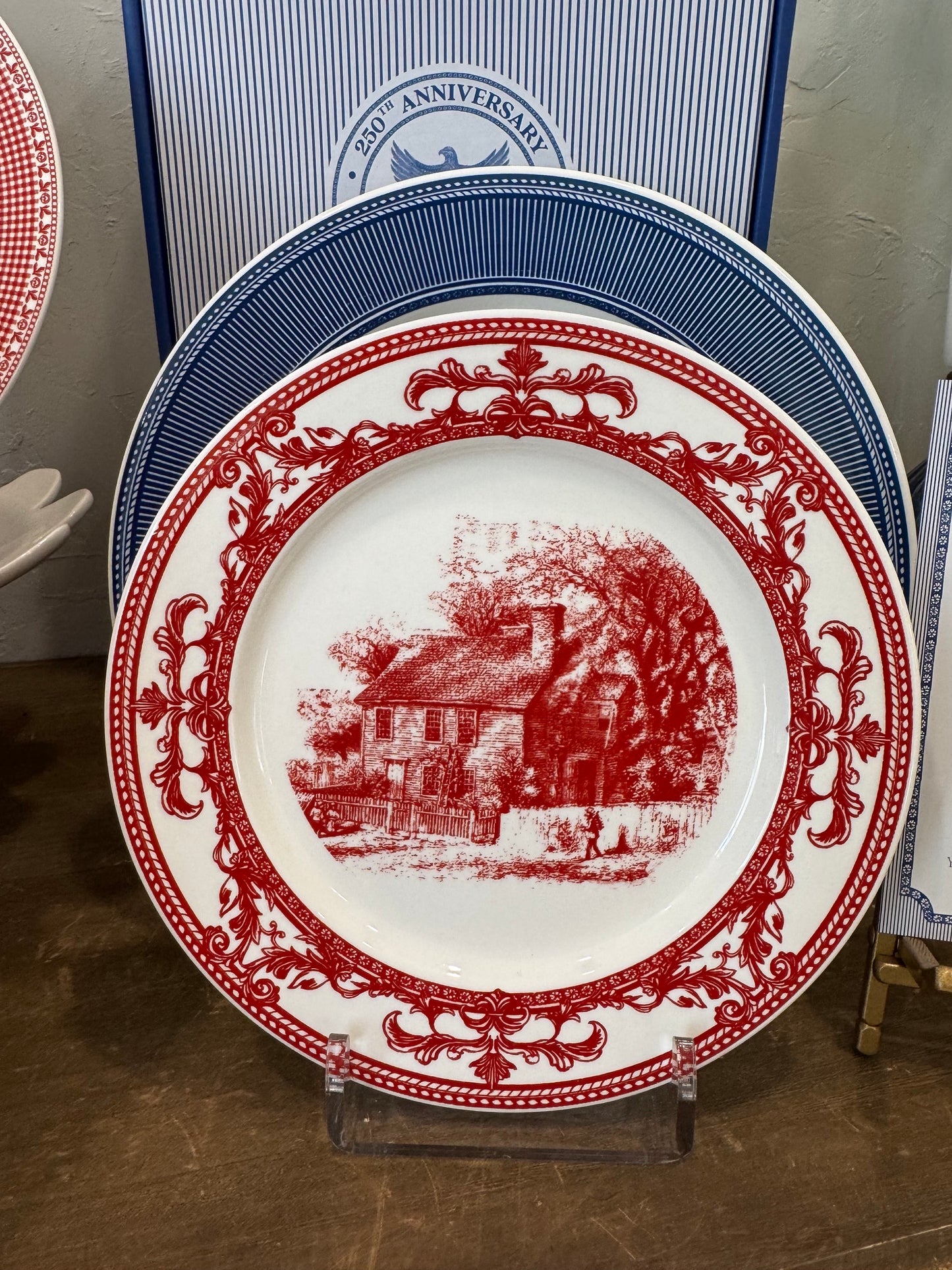 Display Combo Dinner Plate Independence Blue & Salad Plate Homestead Red