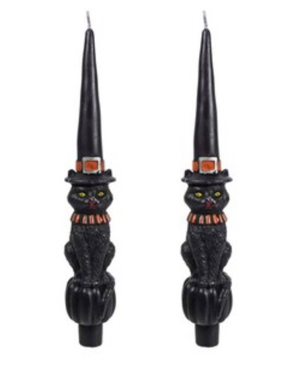 Black Cat Candles with Witches Hats